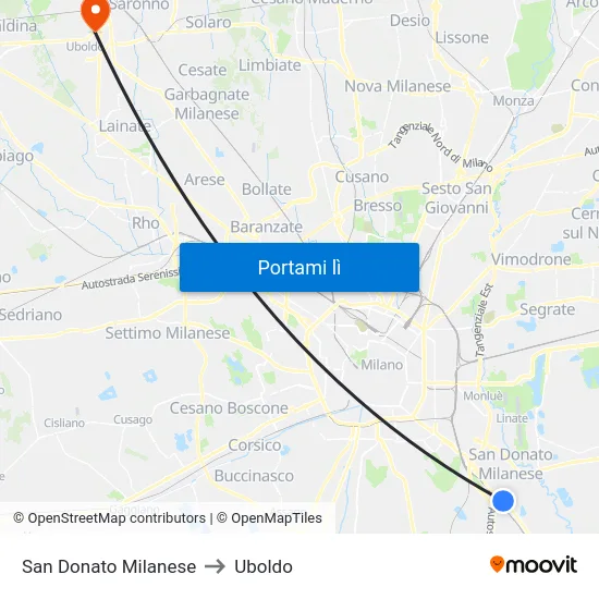 San Donato Milanese to Uboldo map