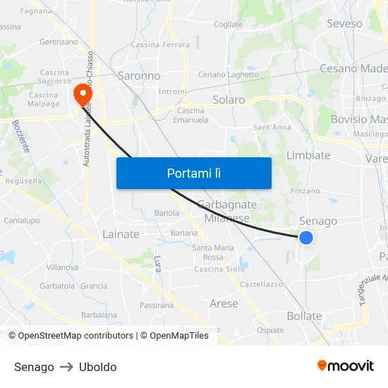 Senago to Uboldo map