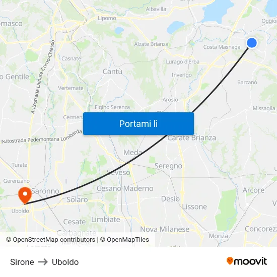 Sirone to Uboldo map