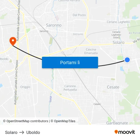 Solaro to Uboldo map