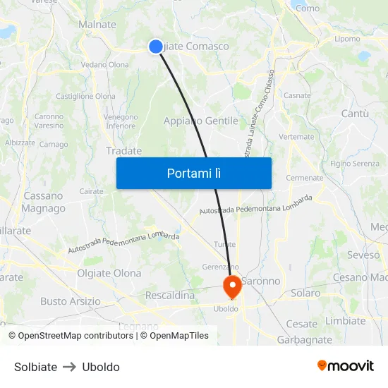 Solbiate to Uboldo map