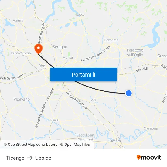 Ticengo to Uboldo map