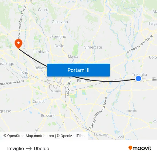 Treviglio to Uboldo map