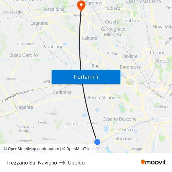 Trezzano Sul Naviglio to Uboldo map