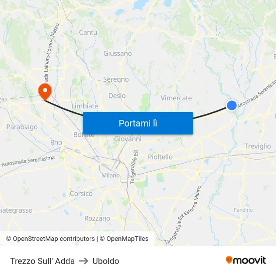 Trezzo Sull' Adda to Uboldo map
