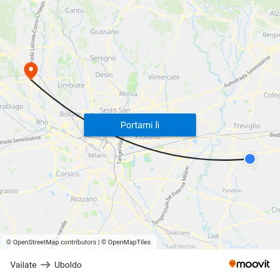 Vailate to Uboldo map