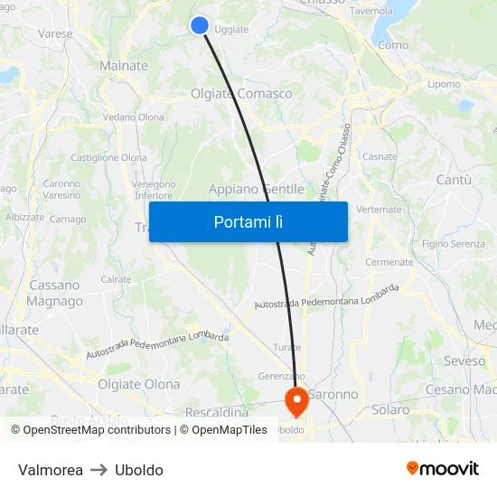 Valmorea to Uboldo map