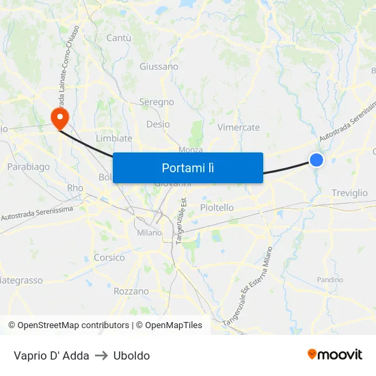 Vaprio D' Adda to Uboldo map