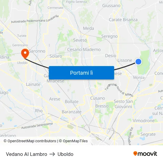 Vedano Al Lambro to Uboldo map