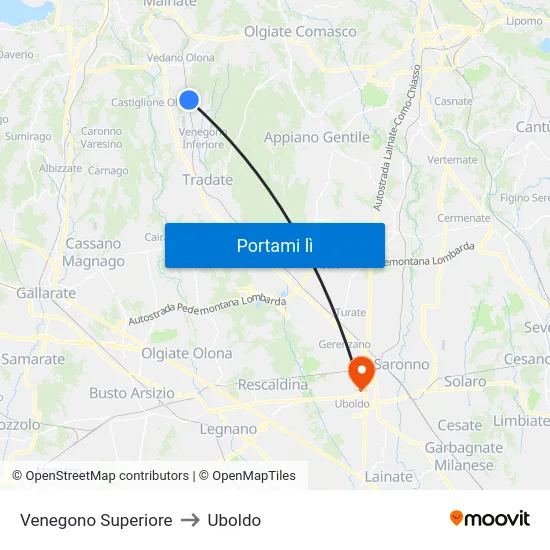 Venegono Superiore to Uboldo map