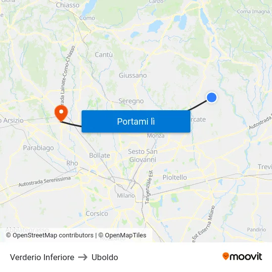 Verderio Inferiore to Uboldo map