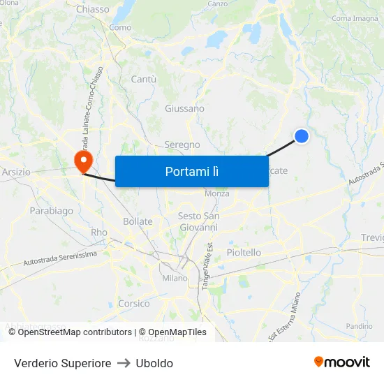 Verderio Superiore to Uboldo map