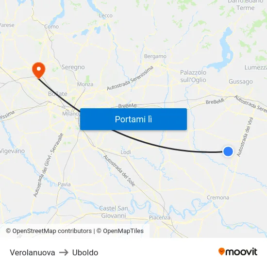 Verolanuova to Uboldo map