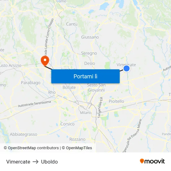 Vimercate to Uboldo map