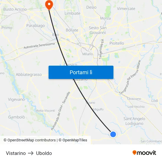 Vistarino to Uboldo map