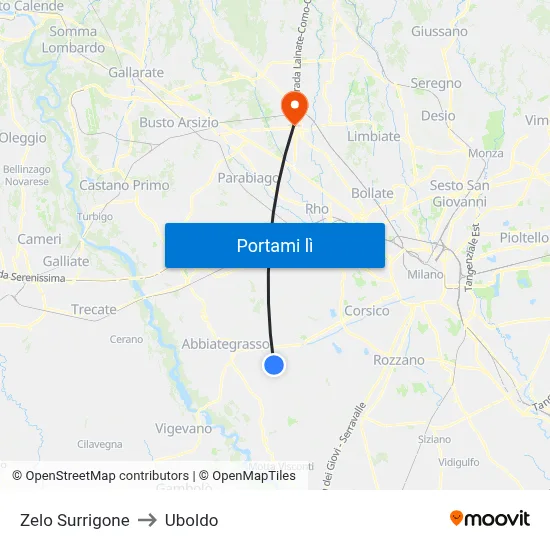Zelo Surrigone to Uboldo map