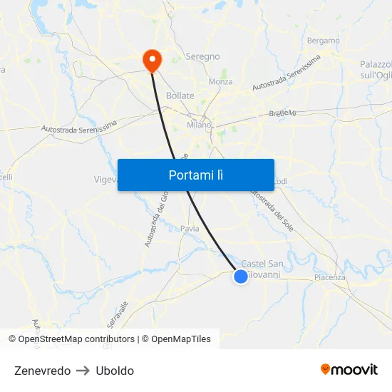 Zenevredo to Uboldo map