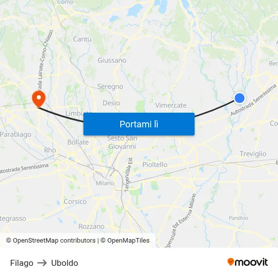 Filago to Uboldo map