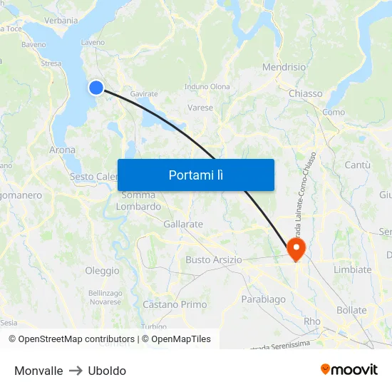 Monvalle to Uboldo map