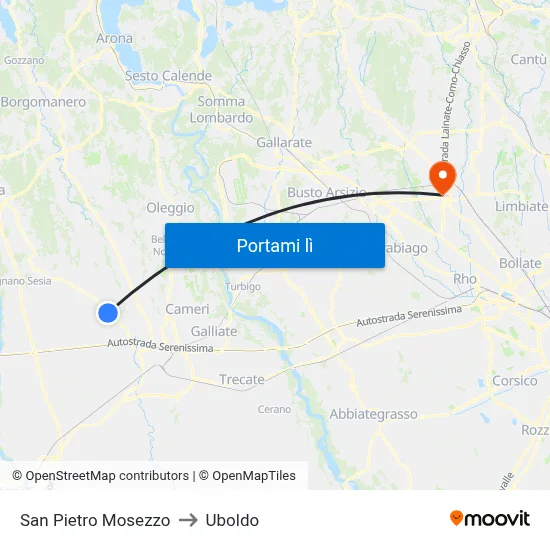 San Pietro Mosezzo to Uboldo map