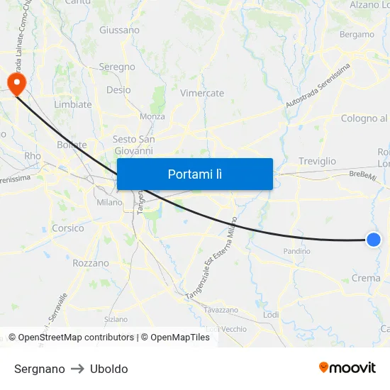 Sergnano to Uboldo map