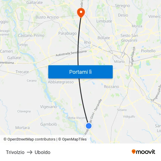 Trivolzio to Uboldo map
