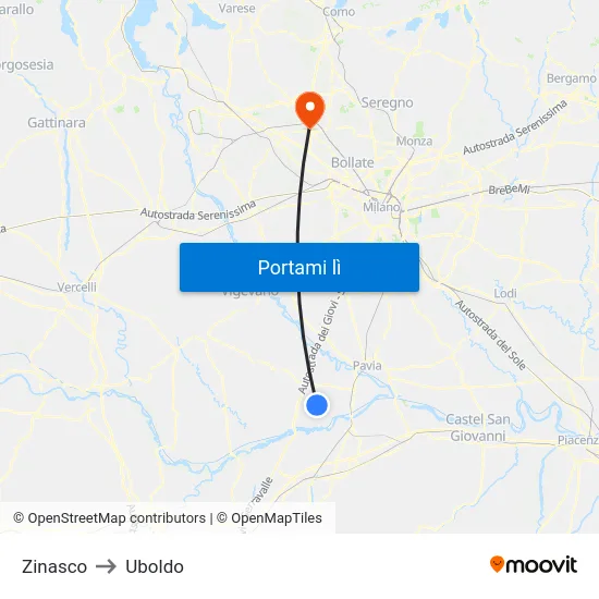 Zinasco to Uboldo map