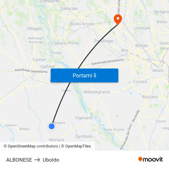 ALBONESE to Uboldo map