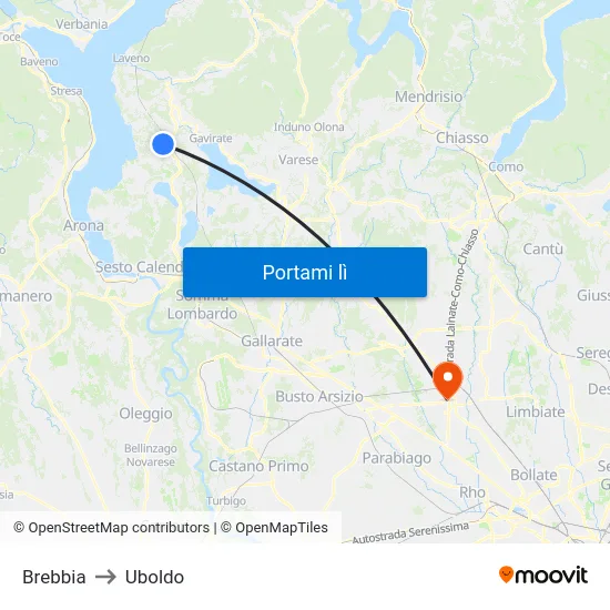 Brebbia to Uboldo map