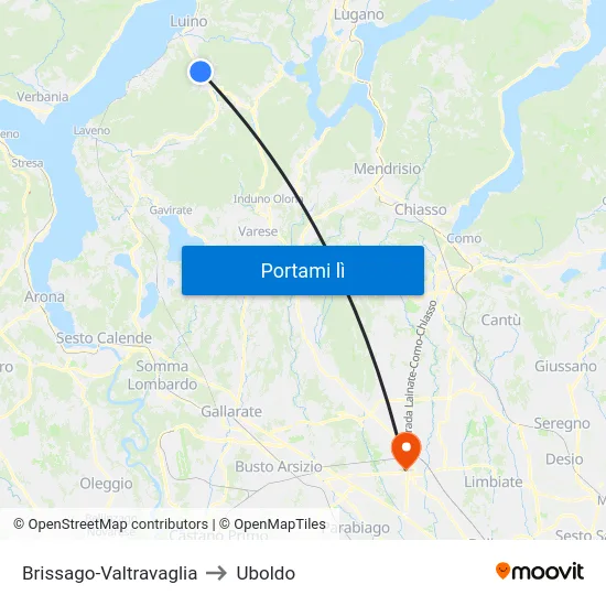 Brissago-Valtravaglia to Uboldo map