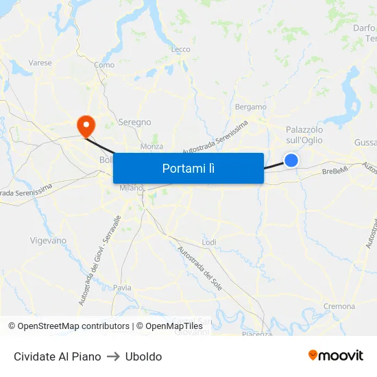Cividate Al Piano to Uboldo map