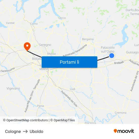 Cologne to Uboldo map