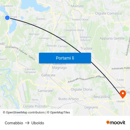 Comabbio to Uboldo map