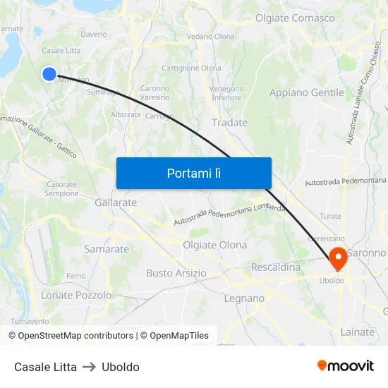 Casale Litta to Uboldo map