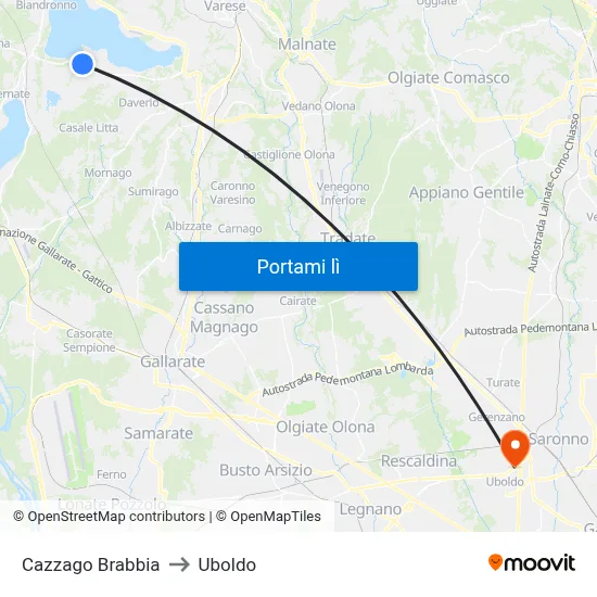 Cazzago Brabbia to Uboldo map