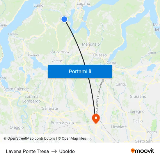 Lavena Ponte Tresa to Uboldo map