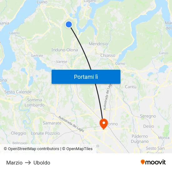 Marzio to Uboldo map