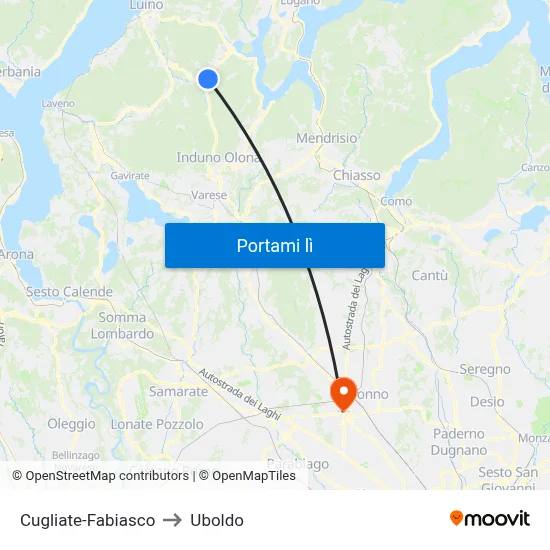 Cugliate-Fabiasco to Uboldo map