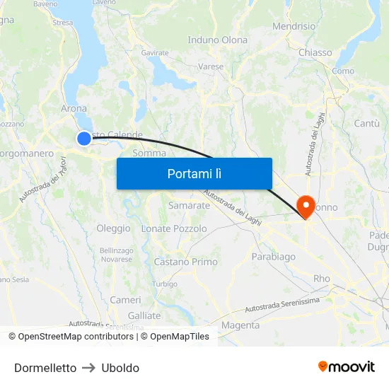 Dormelletto to Uboldo map