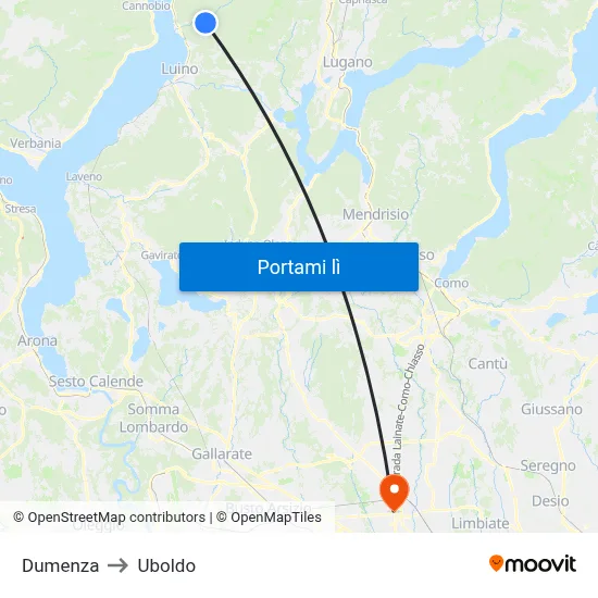 Dumenza to Uboldo map