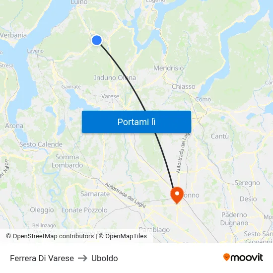 Ferrera Di Varese to Uboldo map