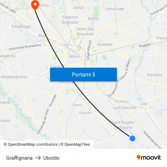 Graffignana to Uboldo map