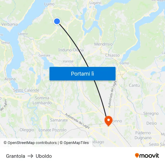 Grantola to Uboldo map