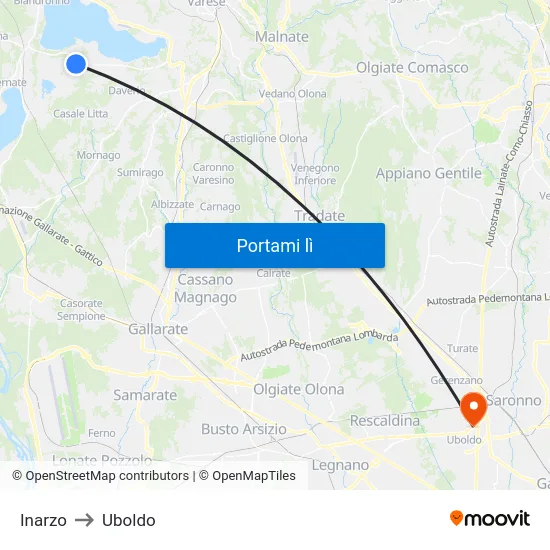 Inarzo to Uboldo map