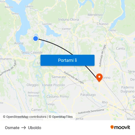 Osmate to Uboldo map
