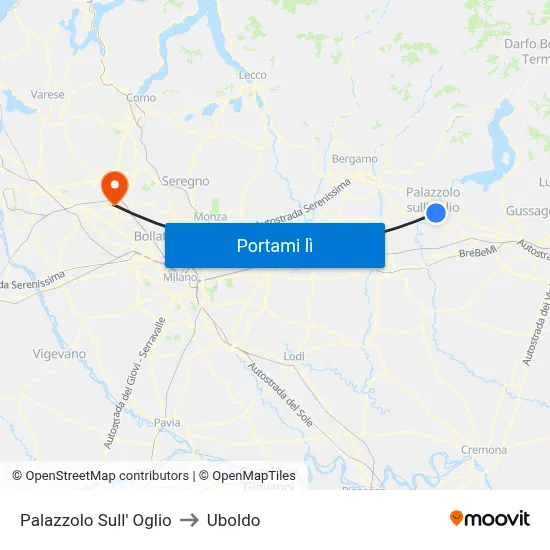 Palazzolo Sull' Oglio to Uboldo map