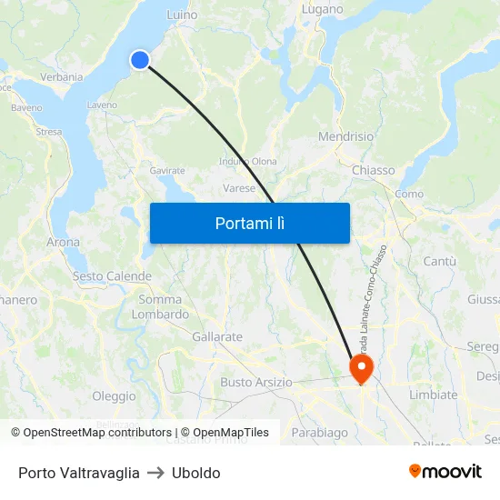 Porto Valtravaglia to Uboldo map