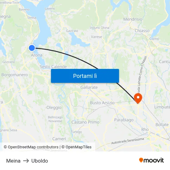 Meina to Uboldo map