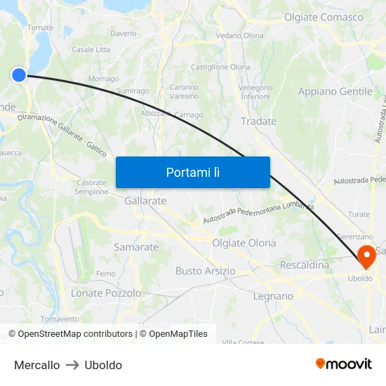 Mercallo to Uboldo map