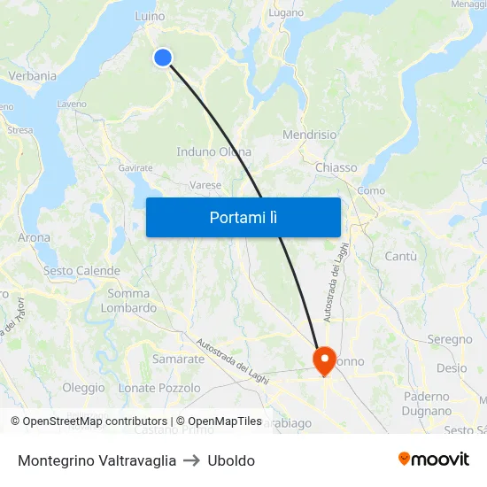 Montegrino Valtravaglia to Uboldo map